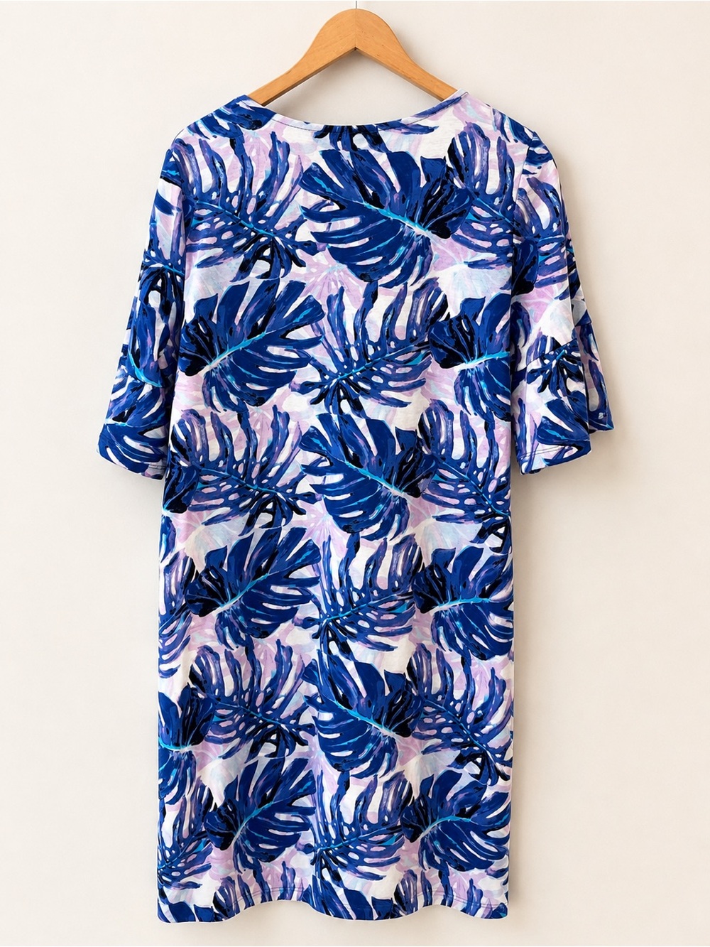 Rafaella Tropical Leaf Print Cotton Dress Large Blue Pink Casual Shift Dress - Picture 2 of 4